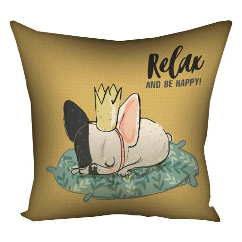 Подушка з принтом габардинова Relax and be happy! 30x30 см (3P_DOG027)