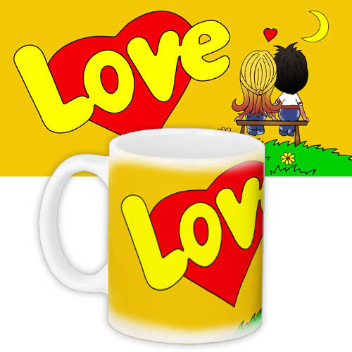Чашка з принтом Love is... желтая 330 мл (KR_L128)