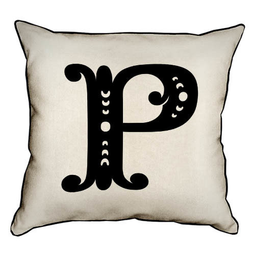 Подушка з мішковини Letter P 45x45 см (45PHB_ABC031_WH)