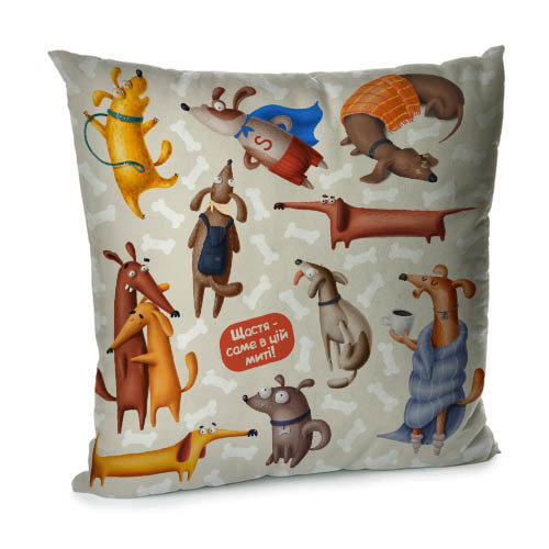Подушка диванна з оксамиту Щастя - саме в ці миті! 45x45 см (45BP_DOG047)
