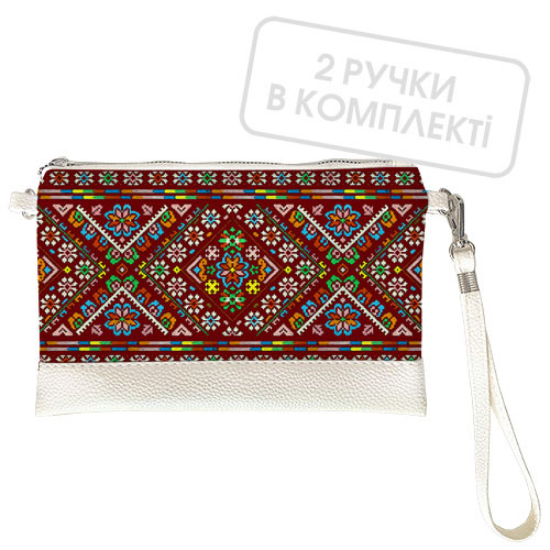 Клатч через плече Вишивка квіткова, біла екошкіра 25x15 см (KL_GL_KAR005_WH)