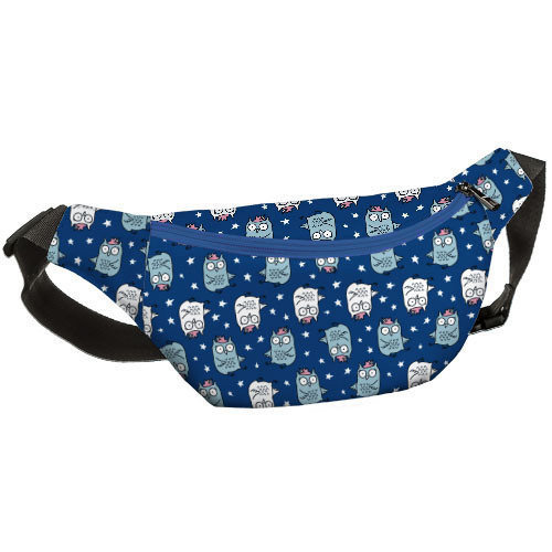 Сумка бананка BUMBAG Сови на синьому фоні 27х16 см (BB_18J059_SI_BL)